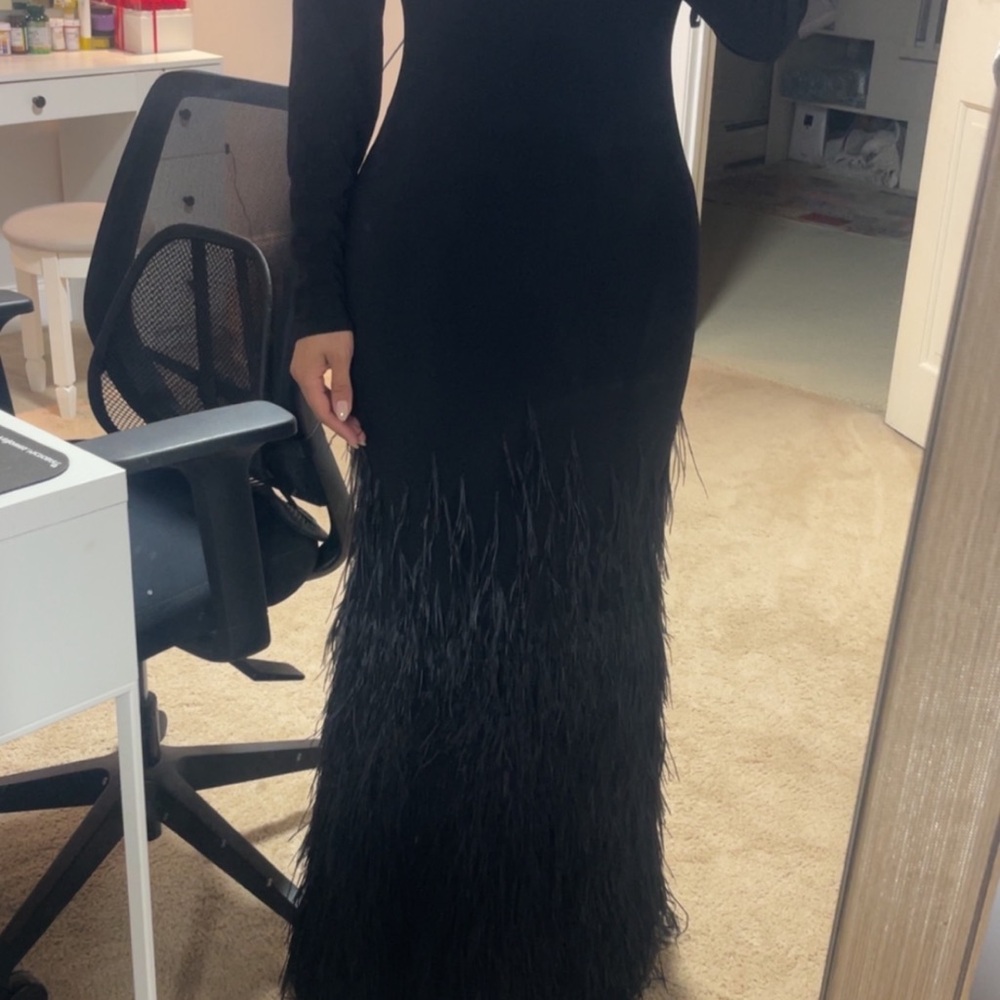 Elegant Black Feathered Evening Gown